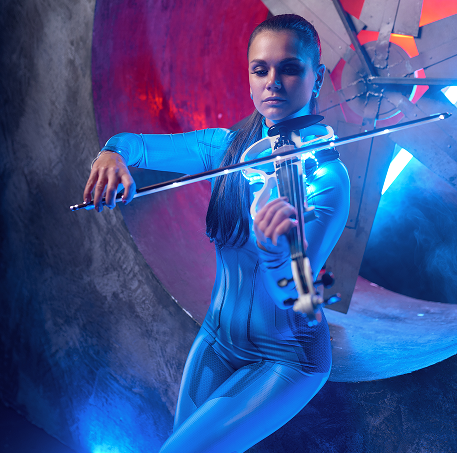 Violinist in a blue suit