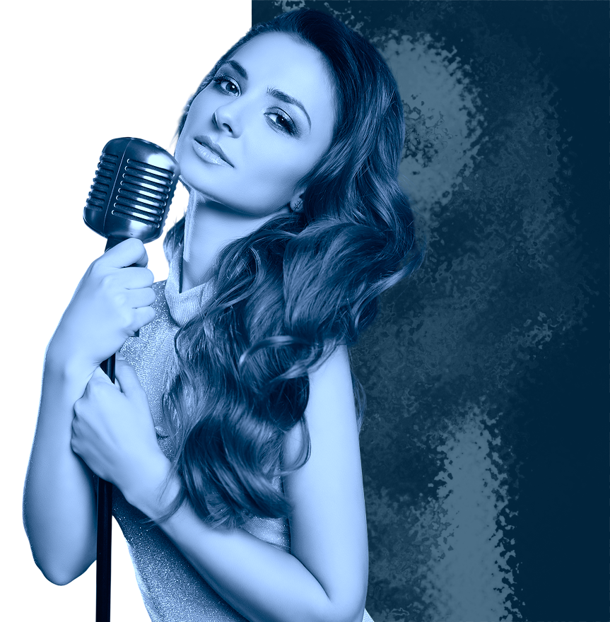 Singer holding a vintage microphone